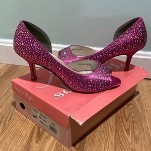 Touch ups pink rhinestoned heels